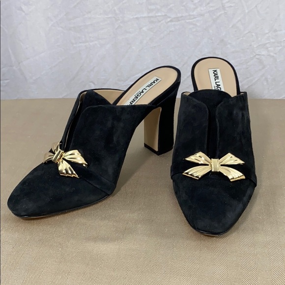 Karl Lagerfeld Shoes - Karl Lagerfeld Norah Block Heel Suede Bow Mule